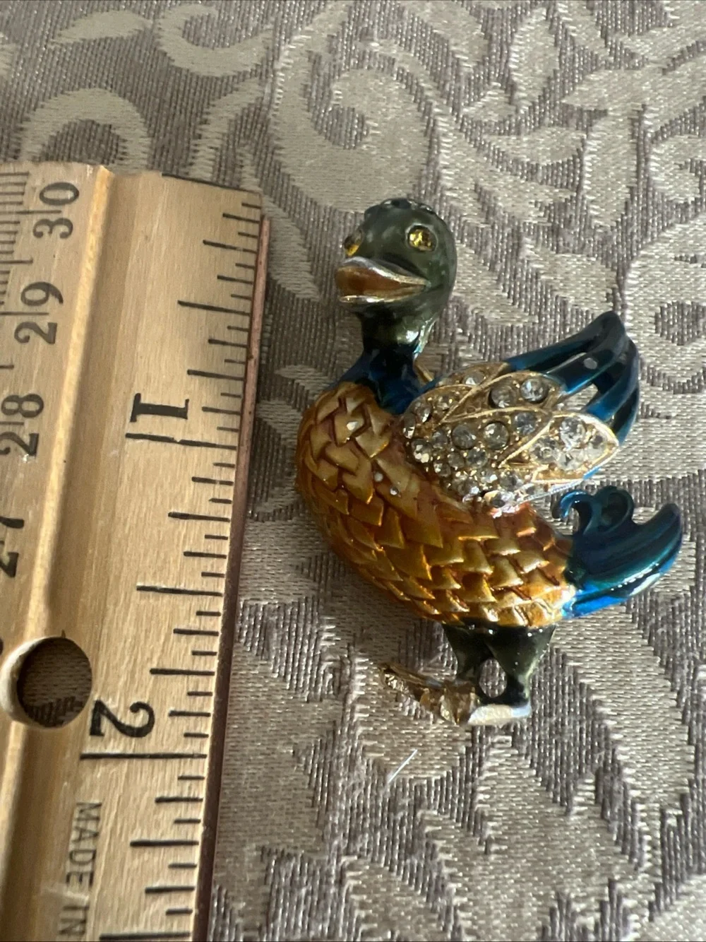 Vintage Enamel And Gold Tone Duck Brooch Pin Bird Brooch Rhinestone Duck Brooch